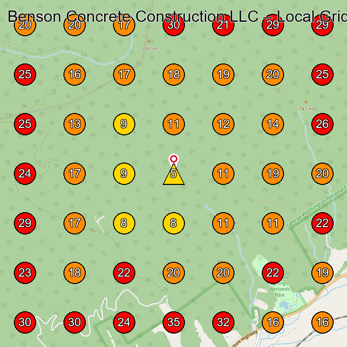 Benson Concrete Construction LLC GeoGrid visibility map for Concrete Contractor in None